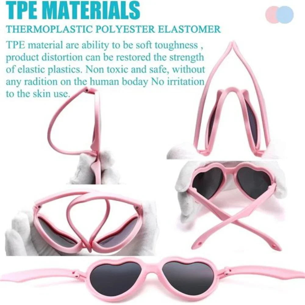 Kids‎ Polarized Sunglasses with Strap - TPEE Rubber Flexible Heart Eyeglasses
